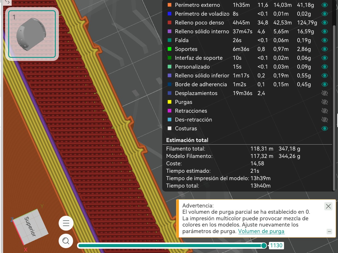 Slicer software preparing a laminitis horseshoe print with parameters and filament estimate