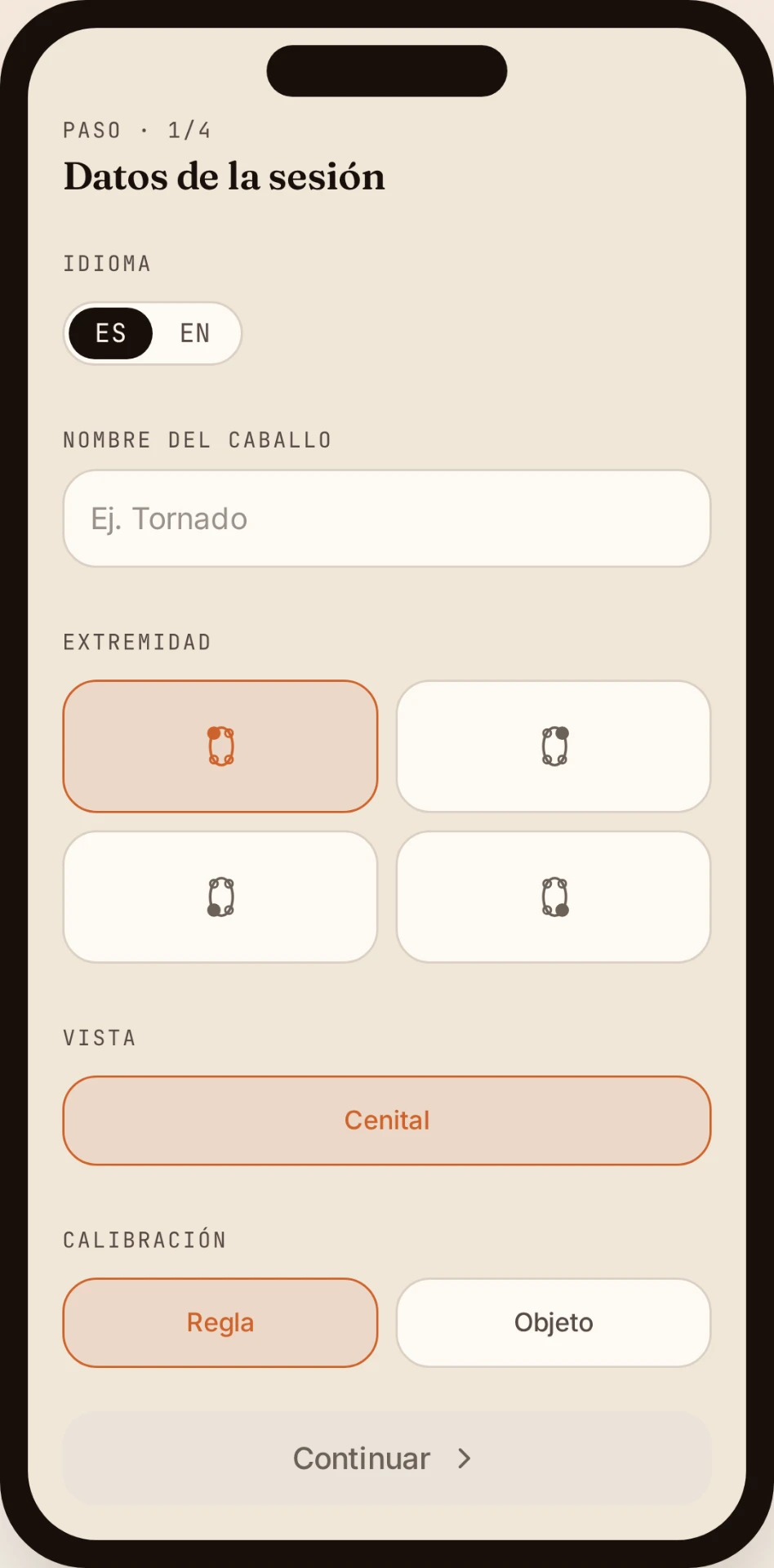 Captura de la app HoofCal en español